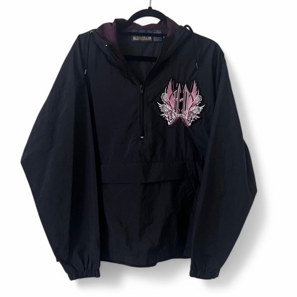 Upcylcled windbreaker with pink rose Harley Davidson Patch - Picture 1 of 4